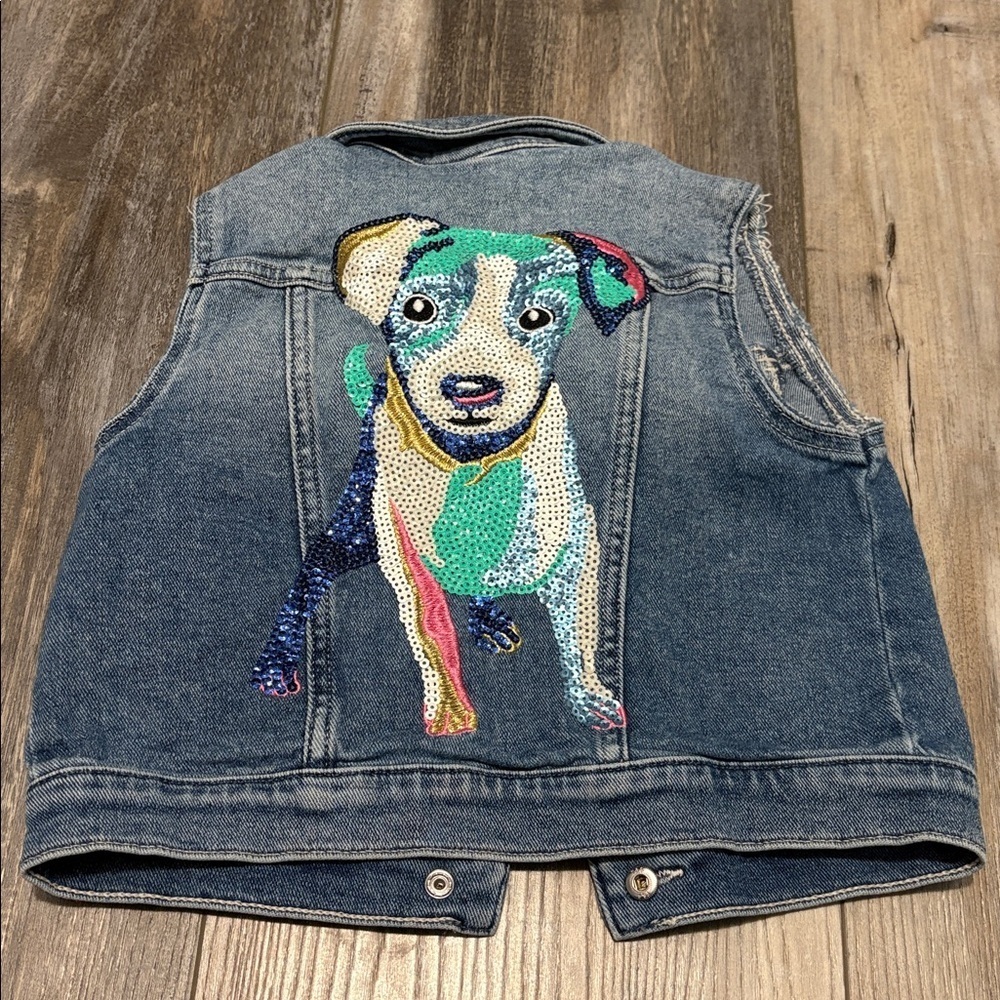 H&M Kids Denim Vest with sequins puppy dog size 4/5